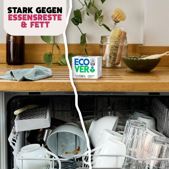 Ecover Zero Spülmaschinentabs, mit Geschirrspülsalz und Klarspüler, ohne Duft, ecover spülmaschinen-tabs, 24 Tabs Packung