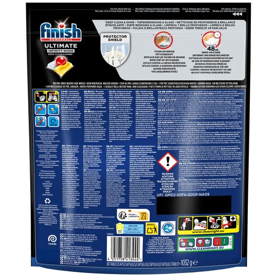 Finish Ultimate Infinity Shine Citrus Spülmaschinentabs – Geschirrspültabs für Tiefenreinigung, Fettlösekraft und Glanz mit Schutzschild – 80 Finish Caps (Packung mit 2)