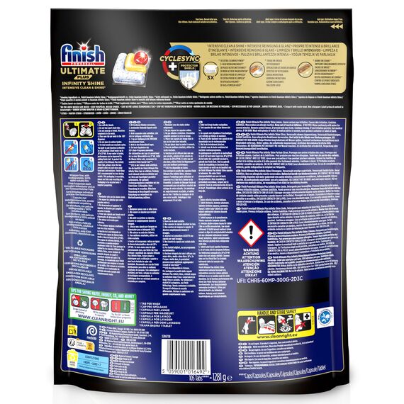Finish Ultimate Plus Infinity Shine Citrus Spülmaschinentabs – Geschirrspültabs für intensive Reinigung, Fettlösekraft und Glanz mit Schutzschild – 210 Finish Caps