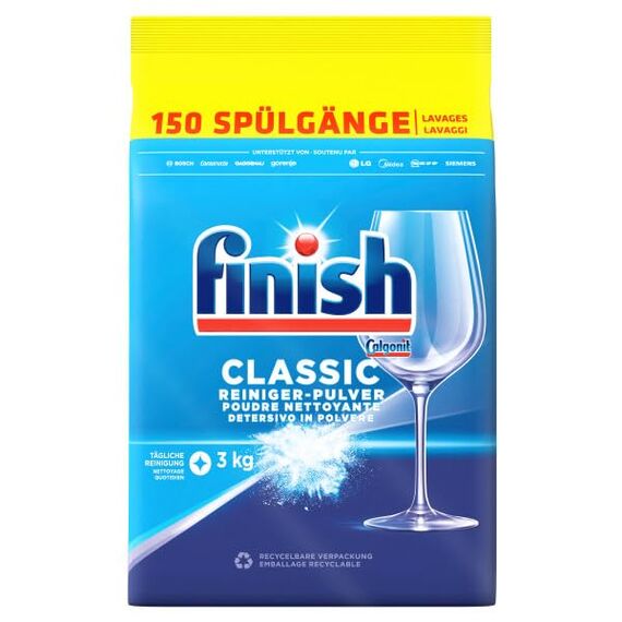 Finish Classic Reiniger-Pulver, phosphatfrei – Geschirrreiniger Pulver für ein glänzendes Spülergebnis – Großpackung mit 3 x 3 kg Geschirrspülmittel