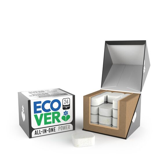 Ecover Spülmaschinentabs Power, mit Geschirrspülsalz und Klarspüler, kraftvolle Reinigung, Mandarinen- und Zitronengrasduft, 24 Tabs Packung