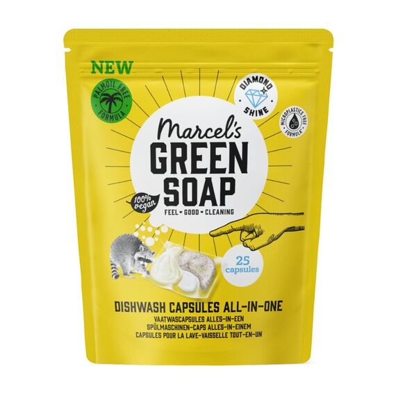 Marcel’s Green Soap Spülmaschinenkapseln – All-in-One – 25 Stück – Vegan, Palmölfrei, Ohne Mikroplastik, 99% Bio – Auflösbare Folie, Eco & Nachhaltig, Für Geschirrspüler