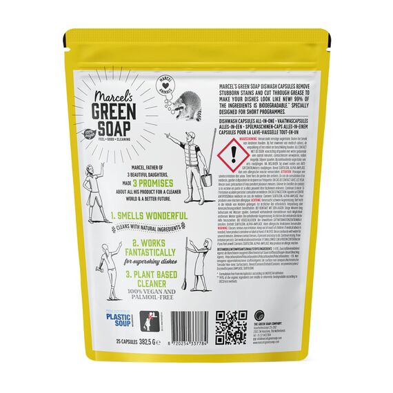 Marcel’s Green Soap Spülmaschinenkapseln – All-in-One – 25 Stück – Vegan, Palmölfrei, Ohne Mikroplastik, 99% Bio – Auflösbare Folie, Eco & Nachhaltig, Für Geschirrspüler