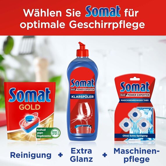 Somat Gold Spülmaschinen Tabs (105 Tabs), Geschirrspültabs für strahlend sauberes Geschirr auch bei niedrigen Temperaturen, Extra-Kraft gegen Eingebranntes, kompakte Verpackung für mehr Nachhaltigkeit