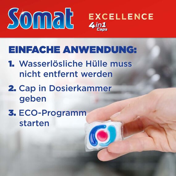 Somat Excellence 4in1 Caps (141 Caps), schnellauflösende Spülmaschinentabs, Somat Caps für exzellente Reinigung & Glanz sogar im Eco-Programm & bei niedrigen Temperaturen