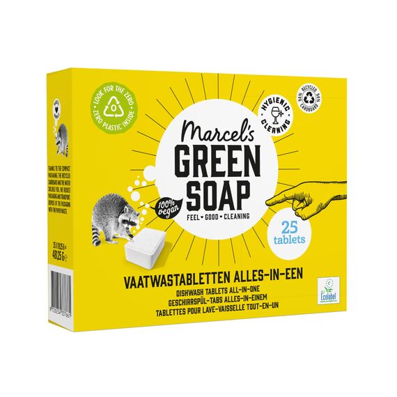 Marcel’s Green Soap Spülmaschinen Tabs – All-in-One Geschirrspültabs – 25 Stück – Vegan, Palmölfrei, Ohne Mikroplastik, 99,6% Biologisch abbaubar – Eco, Nachhaltig, Für Spülmaschine