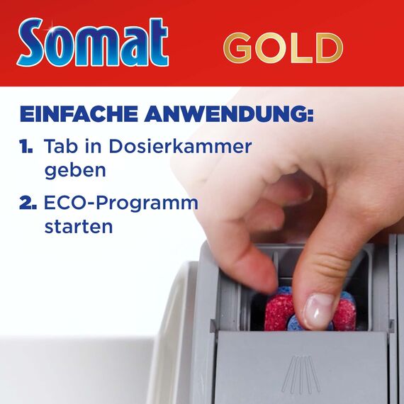 Somat Gold Spülmaschinen Tabs (80 Tabs), Geschirrspül Tabs für strahlend sauberes Geschirr auch bei niedrigen Temperaturen, Extra-Kraft gegen Eingebranntes