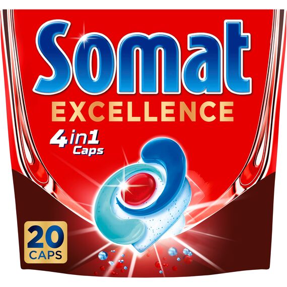 Somat Excellence 4in1 Caps (20 Caps), schnellauflösende Spülmaschinentabs, Somat Caps für exzellente Reinigung & Glanz sogar im Eco-Programm & bei niedrigen Temperaturen