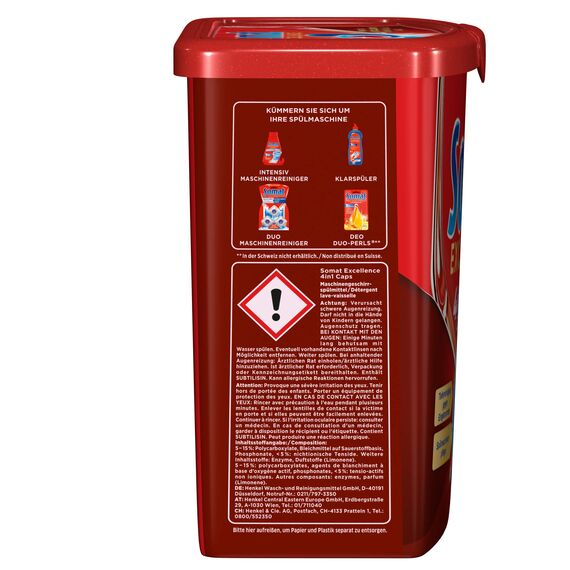Somat Excellence 4in1 Caps, 48 (1 x 48) Caps, Spülmaschinen-Caps für exzellente Reinigung, brillanten Glanz und sorgfältige Pflege für Geschirr und Spülmaschine