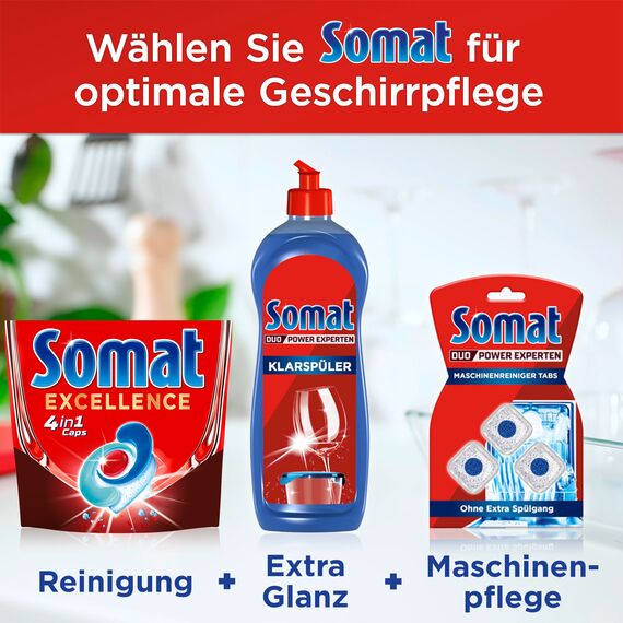 Somat Excellence 4in1 Caps (20 Caps), schnellauflösende Spülmaschinentabs, Somat Caps für exzellente Reinigung & Glanz sogar im Eco-Programm & bei niedrigen Temperaturen