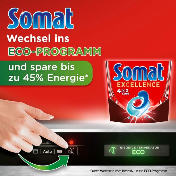 Somat Excellence 4in1 Caps (20 Caps), schnellauflösende Spülmaschinentabs, Somat Caps für exzellente Reinigung & Glanz sogar im Eco-Programm & bei niedrigen Temperaturen