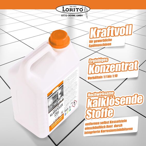 Lorito frisch & sauber Klarspüler Spülmaschine 2 x 10 L - Kraftvoller Entkalker materialschonend & glanzerhaltend, Entfernt hartnäckige Kalkrückstände & Verunreinigungen