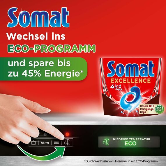 Somat Excellence 4in1 Caps (88 Caps), schnellauflösende Spülmaschinentabs, Somat Caps für exzellente Reinigung & Glanz sogar im Eco-Programm & bei niedrigen Temperaturen