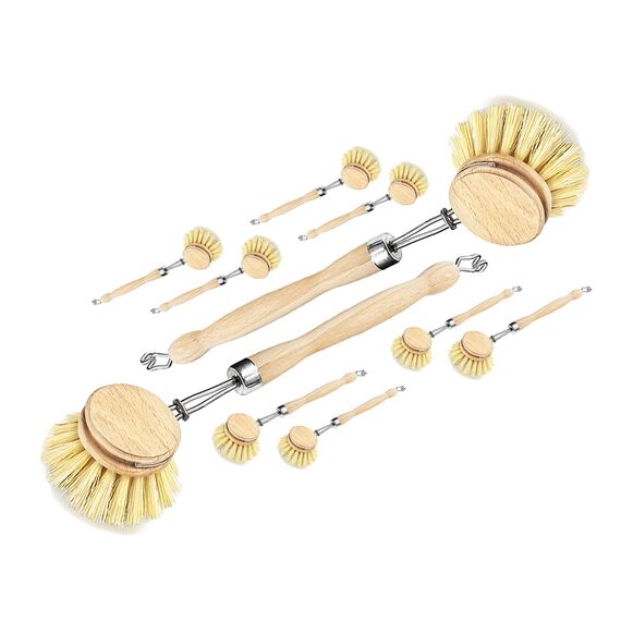 Spülbürste Holzspülbürste 10er Set. Bürstenköpfe austauschbar. Nachhaltige Bürsten aus zertifiziertem Buchenholz und Natur Fibre Pflanzenborsten. Langlebig, praktisch und CO²-neutral - Made in Germany