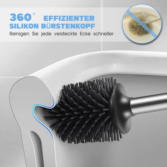 HAMITOR Klobürste Silikon WC Bürsten Edelstahl: Tiefenreinigüng Toilettenbürste mit Halter und Randreiniger-Flexible Klobürstenhalter Set fur Badezimmer Stehen Klobürste