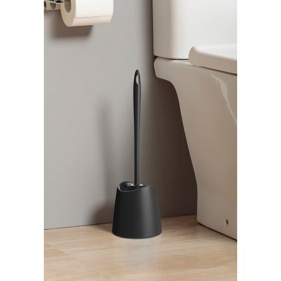 TATAY Klobürste | Robustes Material | Modernes Design | Fester und Langlebiger Bürstenkopf für Hygiene | Farbige WC-Bürsten für jedes Bad | 12 x 12 x 38 cm – Schwarz