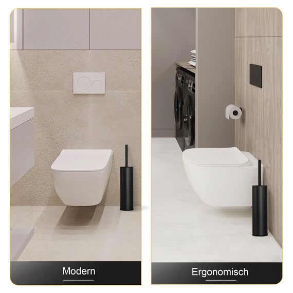 DAZI Klobürste freistehende metallisch, Schwarze Matte Toilettenbürste mit 2 Langen WC-Bürsten für eine Tiefenreinigung des Waschbeckens, Klobürste schwarz mit Tropf- und Verstopfungshemmung.