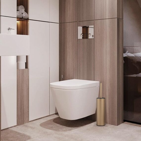 DAZI Klobürste freistehende, klobürste mit 2 Langen toilettenbürste silikon für eine Tiefenreinigung des Waschbeckens, WC Bürste mit Tropf-und Verstopfungshemmung. (Gebürstetes Champagnergold)