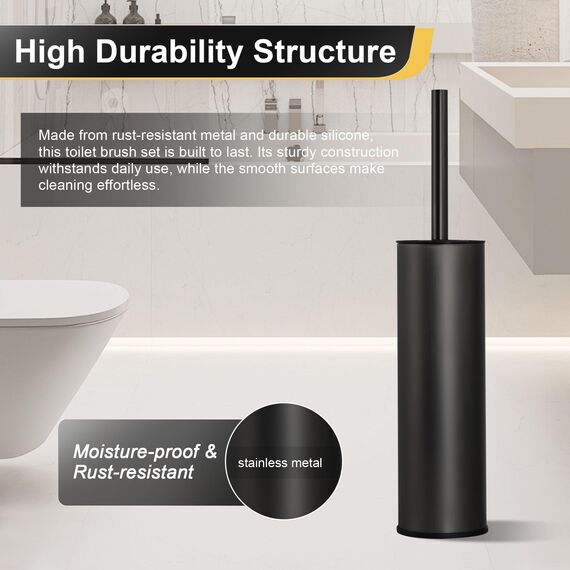 DAZI Klobürste freistehende metallisch, Schwarze Matte Toilettenbürste mit 2 Langen WC-Bürsten für eine Tiefenreinigung des Waschbeckens, Klobürste schwarz mit Tropf- und Verstopfungshemmung.