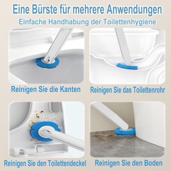 Ucaimao Einweg Toilettenbürste，2er Set verlängertem Griff und Halter-Set WC-Bürsten，Klobürste mit 48 Stück Reiniger Nachfüllungen für Badezimmerreinigung，Waschbecken，Badewanne - Blau(Ocean Fresh Duft)