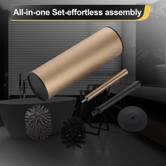 DAZI Klobürste freistehende, klobürste mit 2 Langen toilettenbürste silikon für eine Tiefenreinigung des Waschbeckens, WC Bürste mit Tropf-und Verstopfungshemmung. (Gebürstetes Champagnergold)