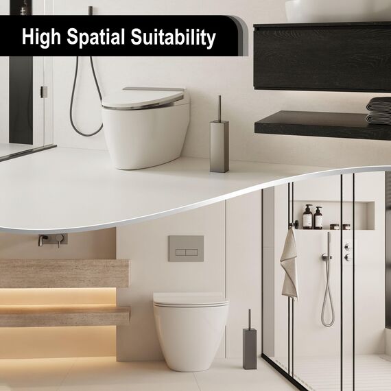BVL WC Bürsten & Halter Grau, Metall Toilettenbürste Inklusive 2 Bürstenköpfe, Freistehende Quadratisch Silikon Toilettenbürste für das Badezimmer