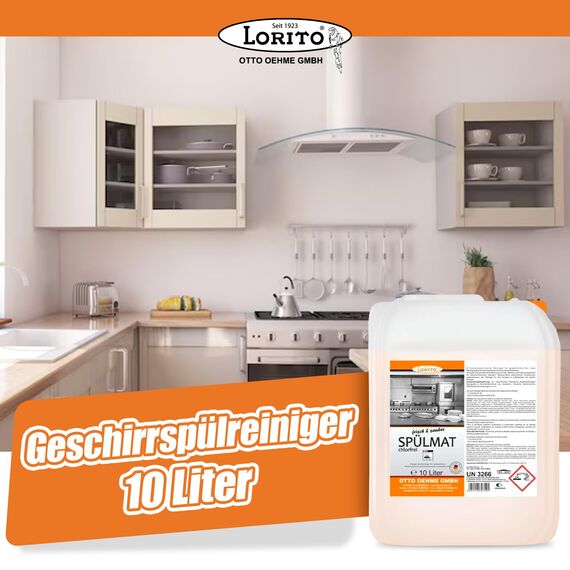 Lorito frisch & sauber Spülmat Spülmaschine, 10 Liter, Geschirrspülreiniger für gewerbliche Geschirrspülmaschinen, schnelltrocknend, pflegend, 10 Liter Kanister