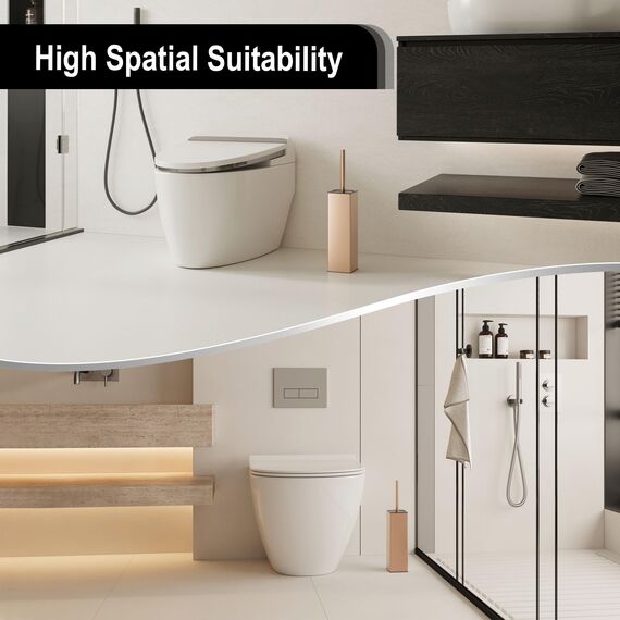 BVL WC Bürsten & Halter Roségold, Metall Toilettenbürste Inklusive 2 Bürstenköpfe, Freistehende Quadratisch Silikon Toilettenbürste für das Badezimmer