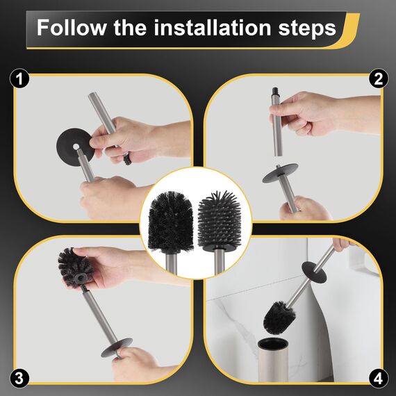 DAZI Klobürste freistehende metallisch, klobürste mit 2 Langen toilettenbürste silikon für eine Tiefenreinigung des Waschbeckens, WC Bürste mit Tropf- und Verstopfungshemmung. (Gebürsteter Nickel)