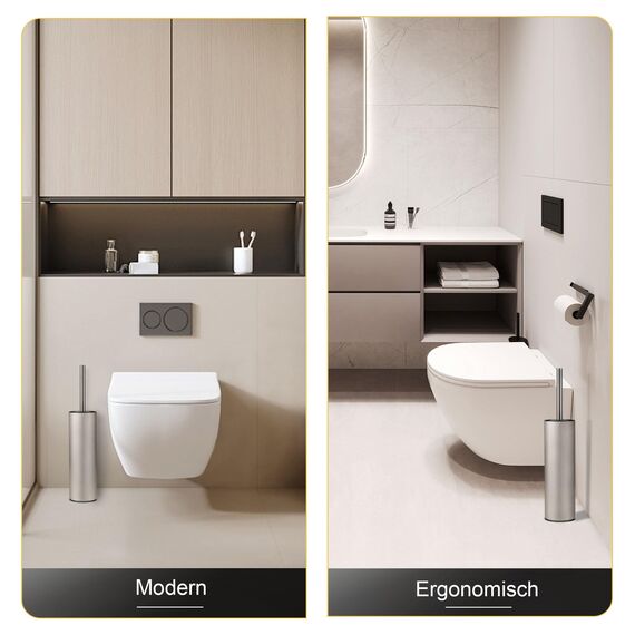 DAZI Klobürste freistehende metallisch, klobürste mit 2 Langen toilettenbürste silikon für eine Tiefenreinigung des Waschbeckens, WC Bürste mit Tropf- und Verstopfungshemmung. (Gebürsteter Nickel)