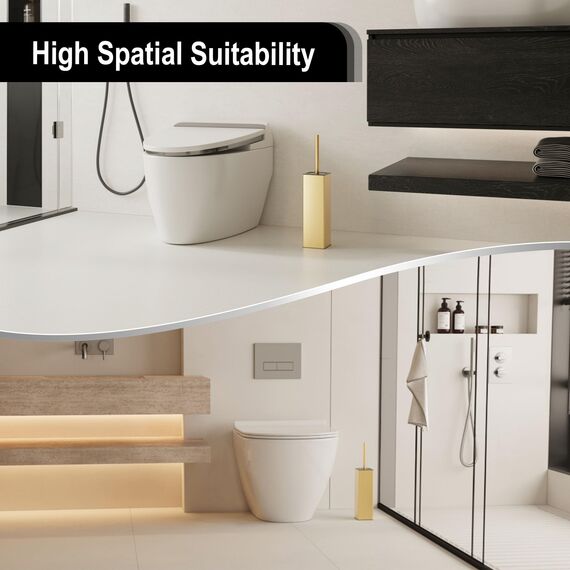 BVL WC Bürsten & Halter Gebürstetes Gold, Metall Toilettenbürste Inklusive 2 Bürstenköpfe, Freistehende Quadratisch Silikon Toilettenbürste für das Badezimmer