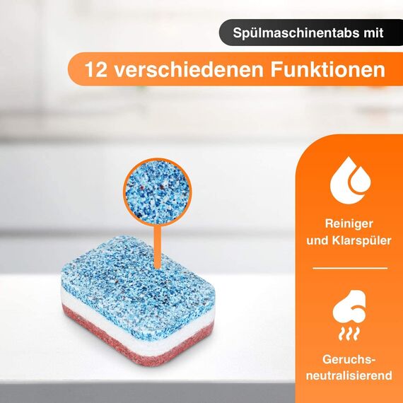 RedFOX24 Spülmaschinen Tabs - Geschirrspültabs - Spülmaschinenreiniger - mit 12 verschiedenen Funktionen - in einem 10 KG Karton erhältlich