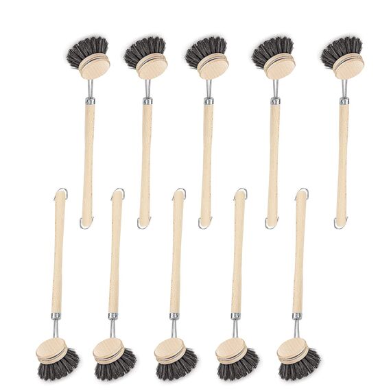 Peggy Perfect 10er Set Rosshaarspülbürsten Holzspülbürsten – Made in Germany. Bürsten mit Natur- Rosshaar und extra langem 29 cm Griff. Aus zertifiziertem Buchenholz gefertigt.