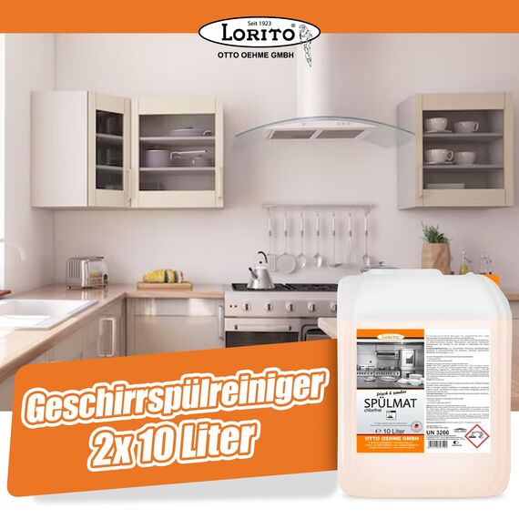 Lorito frisch & sauber Spülmat Spülmaschine, 2 x 10 Liter, Geschirrspülreiniger für gewerbliche Geschirrspülmaschinen, schnelltrocknend, pflegend, 2 x 10 Liter Kanister