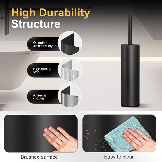 DAZI Klobürste freistehende metallisch, Schwarze Matte Toilettenbürste mit 2 Langen WC-Bürsten für eine Tiefenreinigung des Waschbeckens, Klobürste schwarz mit Tropf- und Verstopfungshemmung.