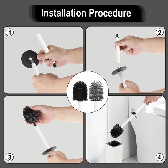 BVL WC Bürsten & Halter Weiß, Metall Toilettenbürste Inklusive 2 Bürstenköpfe, Freistehende Quadratisch Silikon Toilettenbürste für das Badezimmer