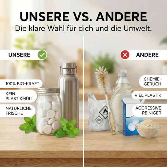 Flaschenreiniger - Reinigungstabletten für Flaschen 20 Stück, Bottle Cleaning Tabs, Flaschenreiniger, Thermoskannenreiniger, Reinigungstabs, trinkblase reinigungsset, Kraffenreiniger - Phosphatfrei!