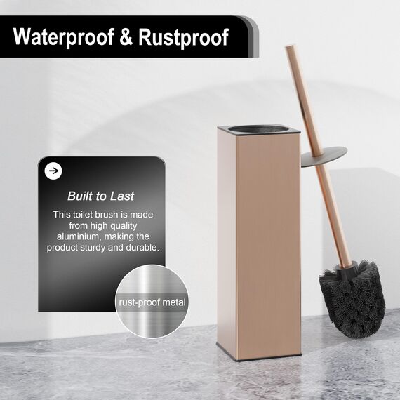 BVL WC Bürsten & Halter Roségold, Metall Toilettenbürste Inklusive 2 Bürstenköpfe, Freistehende Quadratisch Silikon Toilettenbürste für das Badezimmer