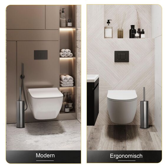 DAZI Klobürste freistehende metallisch, klobürste mit 2 Langen toilettenbürste silikon für eine Tiefenreinigung des Waschbeckens, WC Bürste mit Tropf- und Verstopfungshemmung. (Grau)