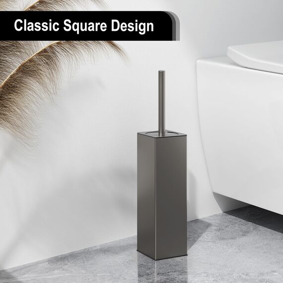 BVL WC Bürsten & Halter Grau, Metall Toilettenbürste Inklusive 2 Bürstenköpfe, Freistehende Quadratisch Silikon Toilettenbürste für das Badezimmer