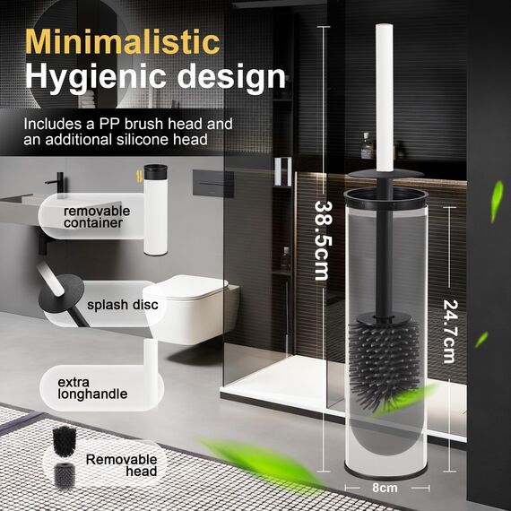 DAZI Klobürste freistehende metallisch, klobürste mit 2 Langen toilettenbürste silikon für eine Tiefenreinigung des Waschbeckens, WC Bürste mit Tropf- und Verstopfungshemmung. (Weiß)
