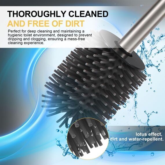 DAZI Klobürste freistehende metallisch, klobürste mit 2 Langen toilettenbürste silikon für eine Tiefenreinigung des Waschbeckens, WC Bürste mit Tropf- und Verstopfungshemmung. (Gebürsteter Nickel)