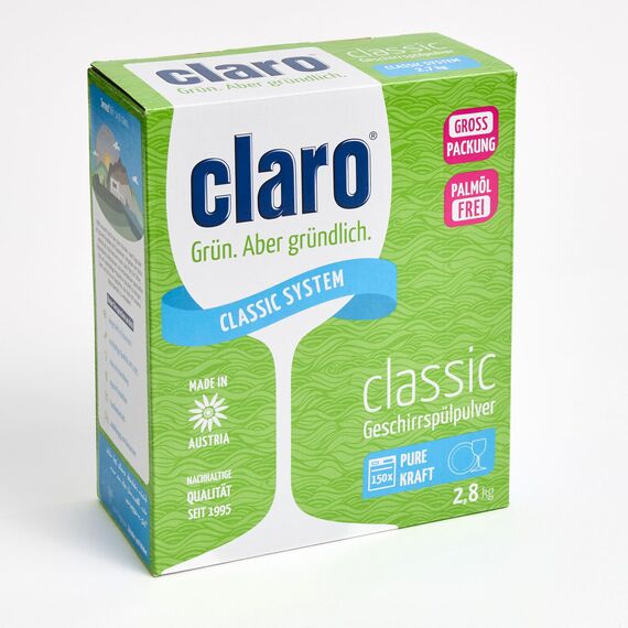 claro Classic Öko Geschirrspülpulver - 2,8 KG Spülmaschinen-Pulver - phosphatfrei, umweltfreundlich & vegan - 155 Spülgänge