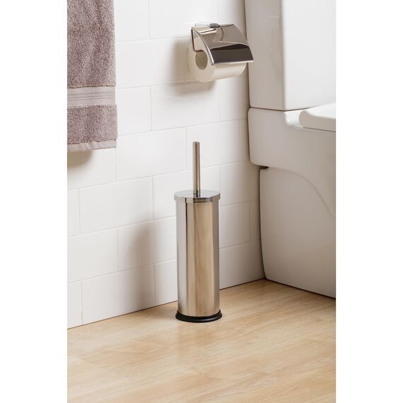 TATAY Klobürste aus Edelstahl | Spiegelglanz-Effekt | Mit Innenbehälter | Modernes & Pflegeleichtes Design | Für Hygiene im Bad | Klobürste mit Halter | 10,2 x 10,2 x 38,5 cm