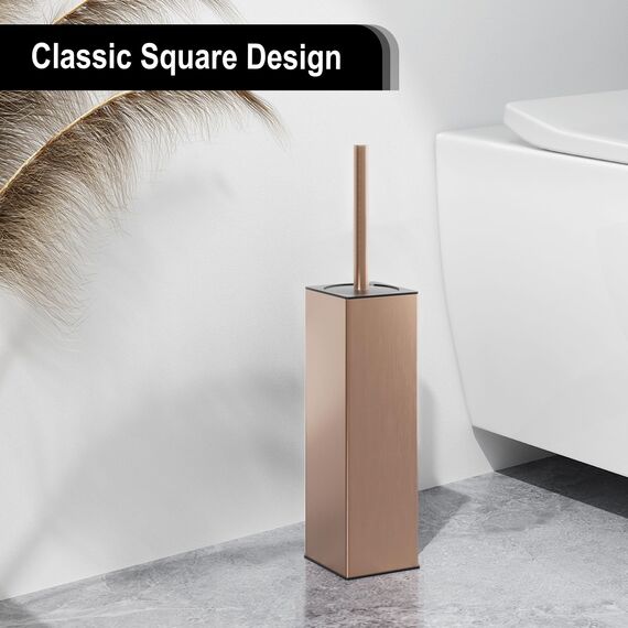 BVL WC Bürsten & Halter Roségold, Metall Toilettenbürste Inklusive 2 Bürstenköpfe, Freistehende Quadratisch Silikon Toilettenbürste für das Badezimmer