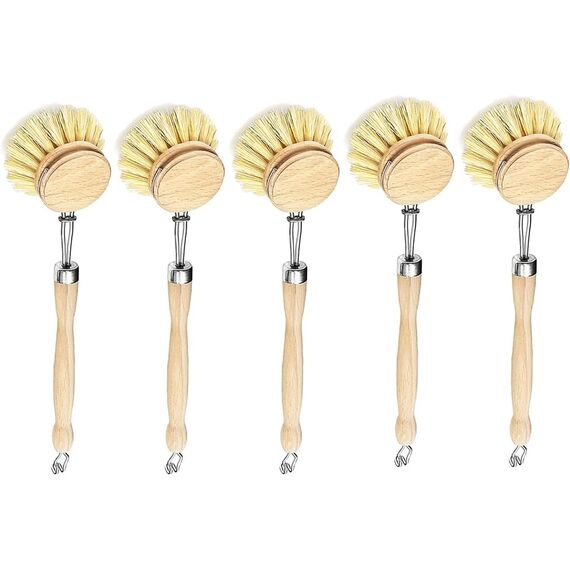 Spülbürste Holzspülbürste 5er Set. Bürstenköpfe austauschbar. Nachhaltige Bürsten aus zertifiziertem Buchenholz und Natur Fibre Pflanzenborsten. Langlebig, praktisch und CO²-neutral - Made in Germany