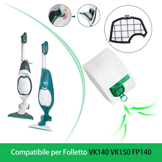 13 Staubsaugerbeutel für Vorwerk Kobold VK140 VK150 mit 2 Filter, 2 sauberen Bürsten, Zubehör-Set für Vorwerk Kobold FP140/150 Staubsauger
