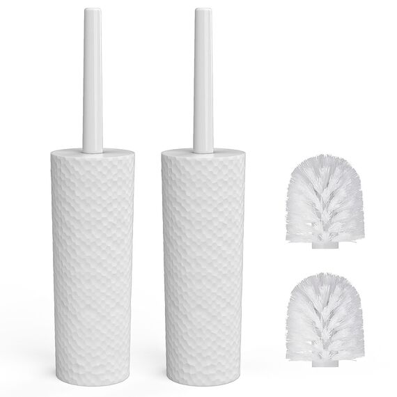 WC-Bürste, 2er-Pack WC-Bürsten und Halter-Sets mit Kunststoffgriff und weichen, flexiblen Borsten, 4 WC-Bürstenköpfe für Badezimmer, Toilette, ergonomische, Elegante, langlebige Klobürste (weiß)