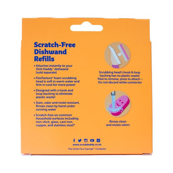 Scrub Daddy Spülstab-Schwamm-Ersatzköpfe, Seifenspender-Scheuerbürste, Texturwechsel-Spülbürste mit Flüssigkeitsspender, Bürsten mit Schaber und abnehmbaren Kopfschwämmen, 2 Stück Rosa