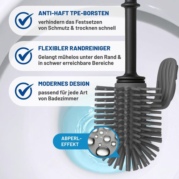 Rival 2er-Set WC-Randreiniger-Bürste mit Noppen – Toilettenbürste mit flexiblem Kopf & Anti-Haft-TPE-Borsten – Klobürste für gründliche Reinigung unter dem Rand – anthrazit